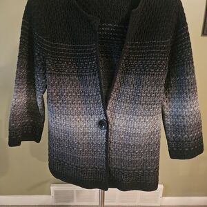 Jones New York Ombre Knit Cardigan Sweater - Black to Gray